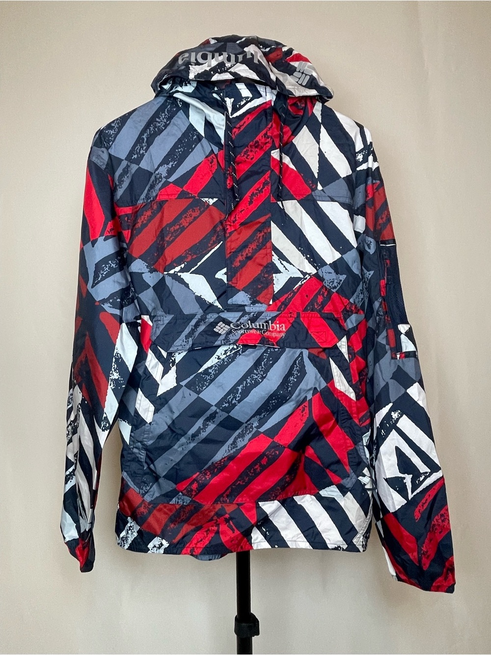 Columbia Men’s Red, Navy & White Graphic Hooded Windbreaker